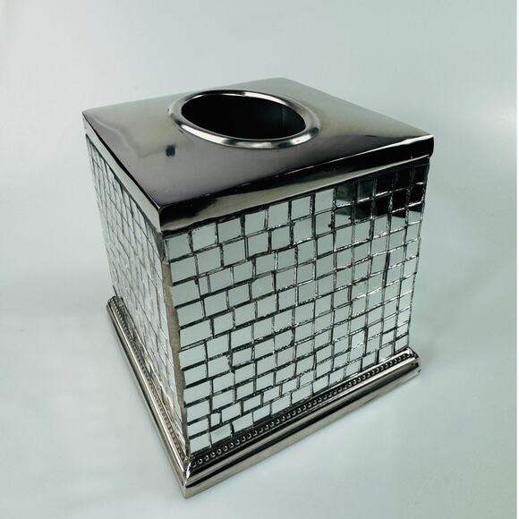 Silver Mirrored Mosaic Metal Tissue Box Cover - Picture 2 of 6